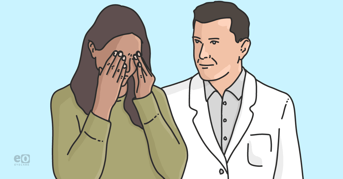 Image of an optometrist comforting a patient with dry eye disease.